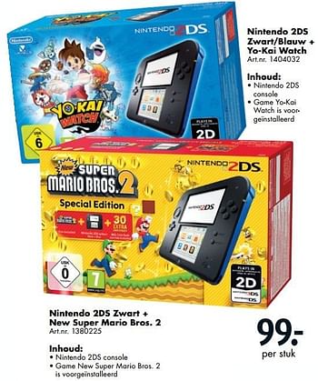 Aanbiedingen Nintendo 2ds zwart + new super mario bros. 2 - Nintendo - Geldig van 12/11/2016 tot 27/11/2016 bij Bart Smit