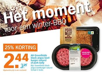 Aanbiedingen Greenfields black angus beefburger naturel - Huismerk - Albert Heijn - Geldig van 20/11/2016 tot 27/11/2016 bij Albert Heijn