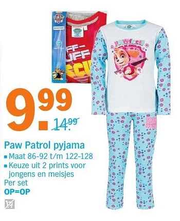 Aanbiedingen Paw patrol pyjama - PAW  PATROL - Geldig van 20/11/2016 tot 27/11/2016 bij Albert Heijn