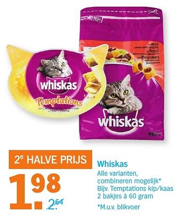 Aanbiedingen Temptations kip-kaas - Whiskas - Geldig van 20/11/2016 tot 27/11/2016 bij Albert Heijn