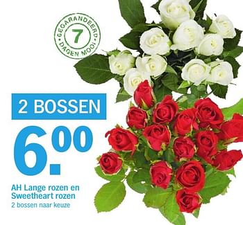 Aanbiedingen Ah lange rozen en sweetheart rozen - Huismerk - Albert Heijn - Geldig van 20/11/2016 tot 27/11/2016 bij Albert Heijn