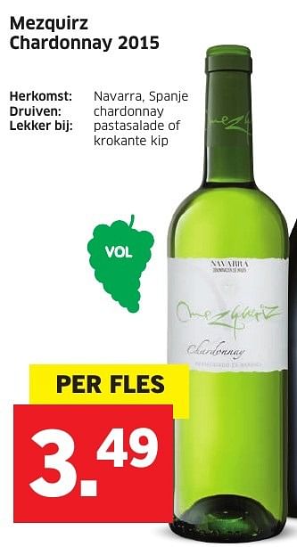 Aanbiedingen Mezquirz chardonnay 2015 - Witte wijnen - Geldig van 20/11/2016 tot 27/11/2016 bij Lidl