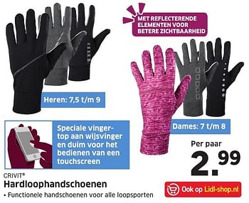 Aanbiedingen Hardloophandschoenen - Crivit - Geldig van 20/11/2016 tot 27/11/2016 bij Lidl