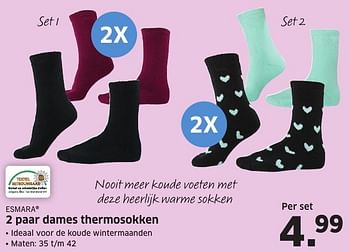 Aanbiedingen 2 paar dames thermosokken - Esmara - Geldig van 20/11/2016 tot 27/11/2016 bij Lidl