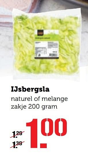 Aanbiedingen Ijsbergsla naturel of melange - Huismerk - Coop - Geldig van 21/11/2016 tot 27/11/2016 bij Coop