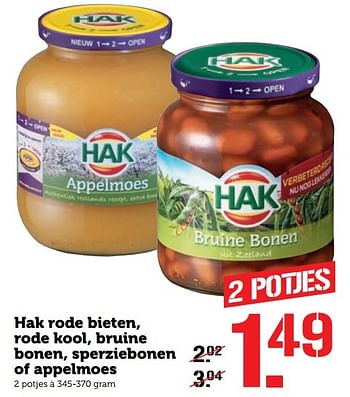 Aanbiedingen Hak rode bieten, rode kool, bruine bonen, sperziebonen of appelmoes - Hak - Geldig van 21/11/2016 tot 27/11/2016 bij Coop