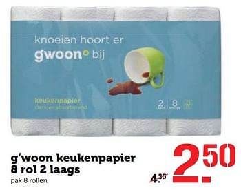 Aanbiedingen G`woon keukenpapier 8 rol 2 laags - Gâ€™woon - Geldig van 21/11/2016 tot 27/11/2016 bij Coop