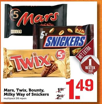 Aanbiedingen Mars, twix, bounty, milky way of snickers - Mars Snacks - Geldig van 21/11/2016 tot 27/11/2016 bij Coop