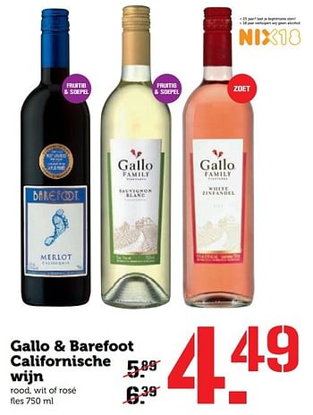 Aanbiedingen Gallo + barefoot californische wijn - Witte wijnen - Geldig van 21/11/2016 tot 27/11/2016 bij Coop