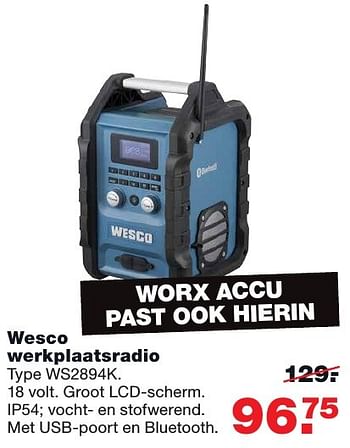 Aanbiedingen Wesco werkplaatsradio ws2894k - Wesco - Geldig van 21/11/2016 tot 27/11/2016 bij Praxis