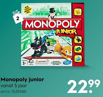 Aanbiedingen Monopoly junior - Hasbro - Geldig van 30/10/2016 tot 05/12/2016 bij Blokker