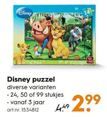 Aanbiedingen Disney puzzel - King - Geldig van 30/10/2016 tot 05/12/2016 bij Blokker