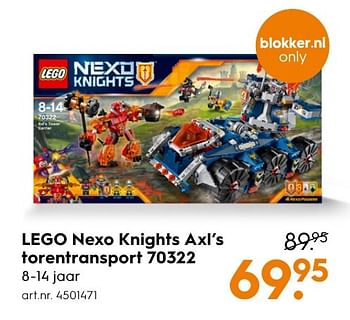 Aanbiedingen Lego nexo knights axl`s torentransport 70322 - Lego - Geldig van 30/10/2016 tot 05/12/2016 bij Blokker