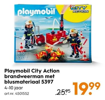 Aanbiedingen Playmobil city action brandweerman met blusmateriaal 5397 - Playmobil - Geldig van 30/10/2016 tot 05/12/2016 bij Blokker