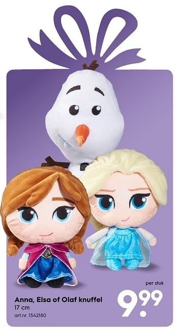 Aanbiedingen Anna, elsa of olaf knuffel - Disney  Frozen - Geldig van 30/10/2016 tot 05/12/2016 bij Blokker