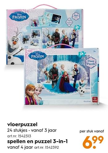 Aanbiedingen Vloerpuzzel - Disney  Frozen - Geldig van 30/10/2016 tot 05/12/2016 bij Blokker