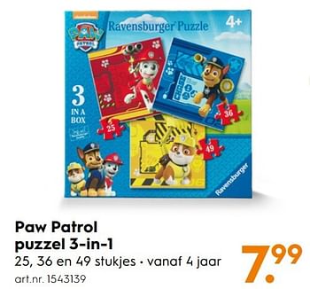 Aanbiedingen Paw patrol puzzel 3-in-1 - PAW  PATROL - Geldig van 30/10/2016 tot 05/12/2016 bij Blokker