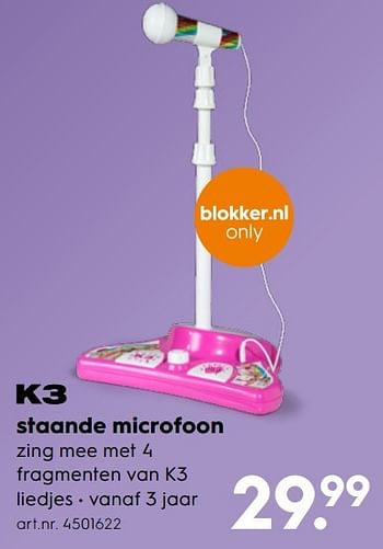 Aanbiedingen Staande microfoon - K3 - Geldig van 30/10/2016 tot 05/12/2016 bij Blokker