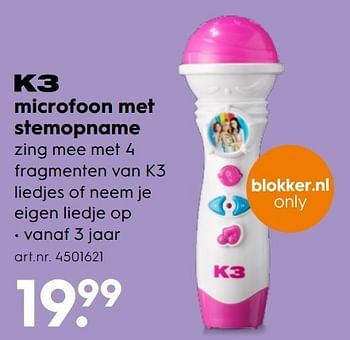 Aanbiedingen Microfoon met stemopname - K3 - Geldig van 30/10/2016 tot 05/12/2016 bij Blokker