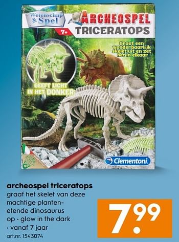 Aanbiedingen Archeospel triceratops - Clementoni - Geldig van 30/10/2016 tot 05/12/2016 bij Blokker