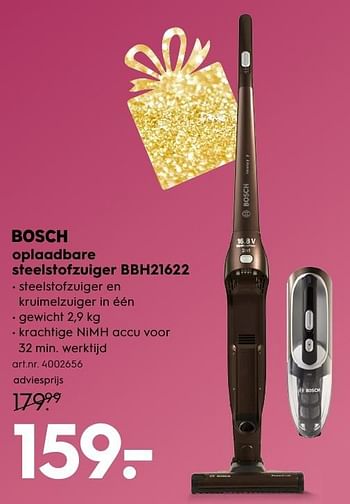 Aanbiedingen Bosch oplaadbare steelstofzuiger bbh21622 - Bosch - Geldig van 13/11/2016 tot 05/12/2016 bij Blokker