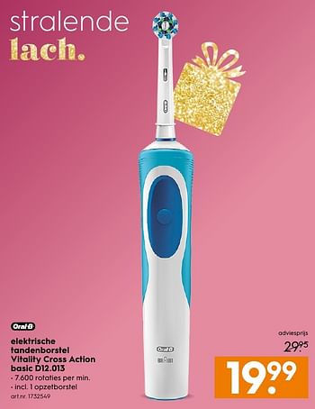 Aanbiedingen Oral-belektrische tandenborstel vitality cross action basic d12.013 - Oral-B - Geldig van 13/11/2016 tot 05/12/2016 bij Blokker