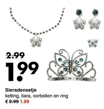Aanbiedingen Sieradensetje ketting, tiara, oorbellen en ring - Huismerk - Wibra - Geldig van 13/11/2016 tot 26/11/2016 bij Wibra
