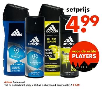 Aanbiedingen Adidas cadeauset - Adidas - Geldig van 13/11/2016 tot 26/11/2016 bij Wibra