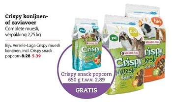 Aanbiedingen Versele-laga crispy muesli konijnen, incl. crispy snack popcorn - Versele-Laga - Geldig van 13/11/2016 tot 27/11/2016 bij Boerenbond