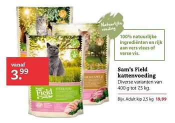 Aanbiedingen Sam`s field kattenvoeding adult kip - Sam's Field - Geldig van 13/11/2016 tot 27/11/2016 bij Boerenbond