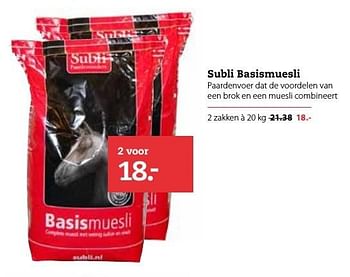 Aanbiedingen Subli basismuesli - Subli - Geldig van 13/11/2016 tot 27/11/2016 bij Boerenbond