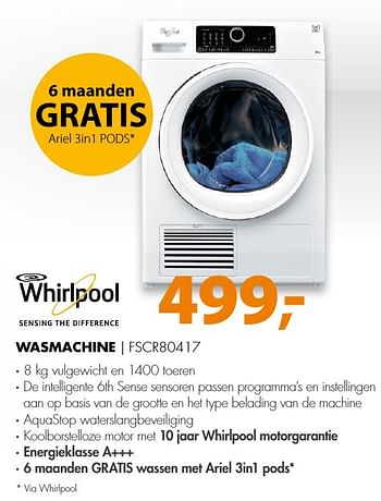 Aanbiedingen Whirlpool wasmachine fscr80417 - Whirlpool - Geldig van 20/11/2016 tot 27/11/2016 bij Expert