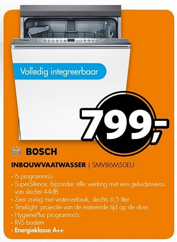 Aanbiedingen Bosch inbouwvaatwasser smv86m50eu - Bosch - Geldig van 20/11/2016 tot 27/11/2016 bij Expert