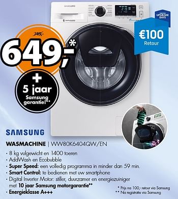 Aanbiedingen Samsung wasmachine ww80k6404qw-en - Samsung - Geldig van 20/11/2016 tot 27/11/2016 bij Expert
