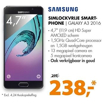 Aanbiedingen Samsung simlockvrije smartphone galaxy a3 2016 - Samsung - Geldig van 20/11/2016 tot 27/11/2016 bij Expert