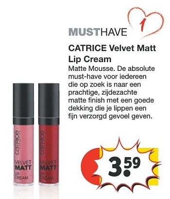 Aanbiedingen Catrice velvet matt lip cream - Catrice - Geldig van 20/11/2016 tot 27/11/2016 bij Kruidvat