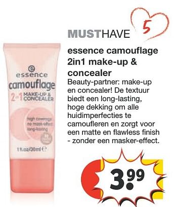 Aanbiedingen Essence camouflage 2in1 make-up + concealer - Essence - Geldig van 20/11/2016 tot 27/11/2016 bij Kruidvat