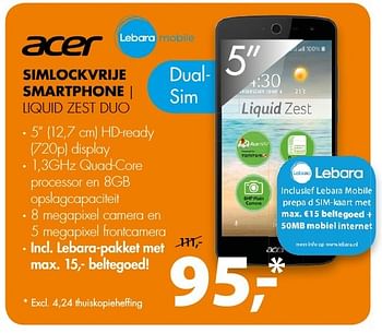 Aanbiedingen Acer simlockvrije smart phone liquid zest duo - Acer - Geldig van 20/11/2016 tot 27/11/2016 bij Expert