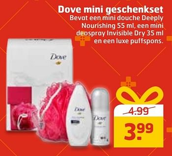 Aanbiedingen Dove mini geschenkset - Dove - Geldig van 20/11/2016 tot 27/11/2016 bij Trekpleister