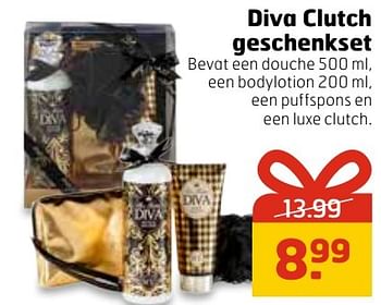 Aanbiedingen Diva clutch geschenkset - Diva - Geldig van 20/11/2016 tot 27/11/2016 bij Trekpleister