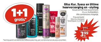 Aanbiedingen Gliss kur shampoo total repair - Gliss Kur - Geldig van 20/11/2016 tot 27/11/2016 bij Trekpleister