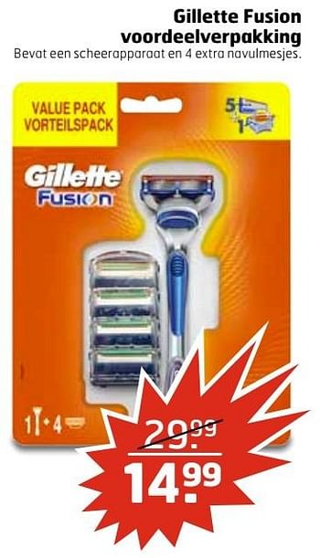 Aanbiedingen Gillette fusion voordeelverpakking - Gillette - Geldig van 20/11/2016 tot 27/11/2016 bij Trekpleister