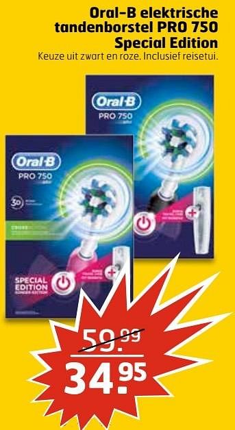 Aanbiedingen Oral-b elektrische tandenborstel pro 750 special edition - Oral-B - Geldig van 20/11/2016 tot 27/11/2016 bij Trekpleister