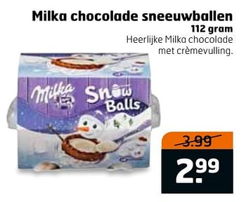 Aanbiedingen Milka chocolade sneeuwballen - Milka - Geldig van 20/11/2016 tot 27/11/2016 bij Trekpleister