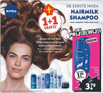 Aanbiedingen Nivea haarverzorging en styling assortiment shampoo hairmilk - Nivea - Geldig van 20/11/2016 tot 27/11/2016 bij Kruidvat
