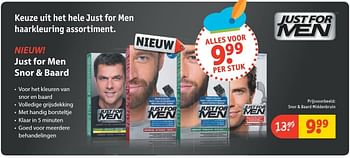 Aanbiedingen Just for men snor + baard - Just for Men - Geldig van 20/11/2016 tot 27/11/2016 bij Kruidvat