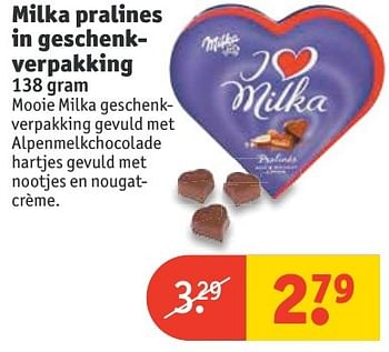 Aanbiedingen Milka pralines in geschenkverpakking - Milka - Geldig van 20/11/2016 tot 27/11/2016 bij Kruidvat