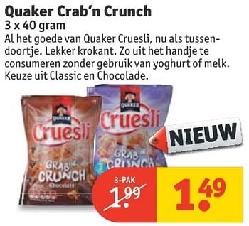Aanbiedingen Quaker crab`n crunch - Quaker - Geldig van 20/11/2016 tot 27/11/2016 bij Kruidvat