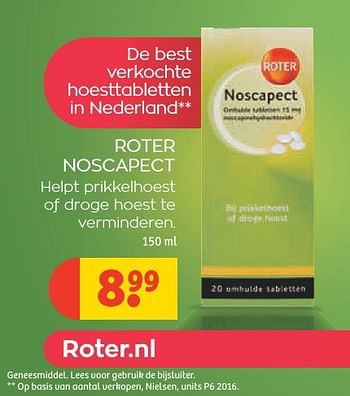 Aanbiedingen Roter noscapect helpt prikkelhoest of droge hoest te verminderen - Roter - Geldig van 20/11/2016 tot 27/11/2016 bij Kruidvat