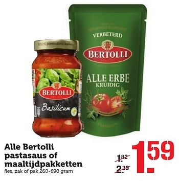 Aanbiedingen Alle bertolli pastasaus of maaltijdpakketten - Bertolli - Geldig van 21/11/2016 tot 27/11/2016 bij Coop